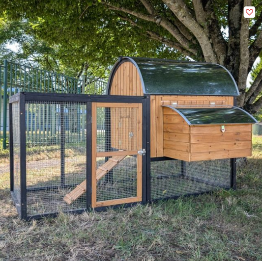 Poulailler Finlandais 4 à 8 poules toit tôle isolé avec parc grillagé
